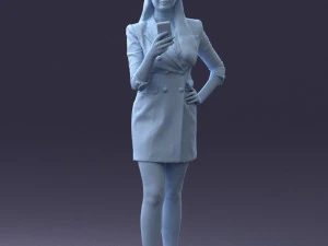 000277 Realistic Female Model in Business Dress with Smartphone 0708 3dp 3D Print Model