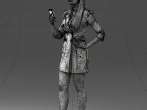 000277 Realistic Female Model in Business Dress with Smartphone 0708 3dp 3D Print Model