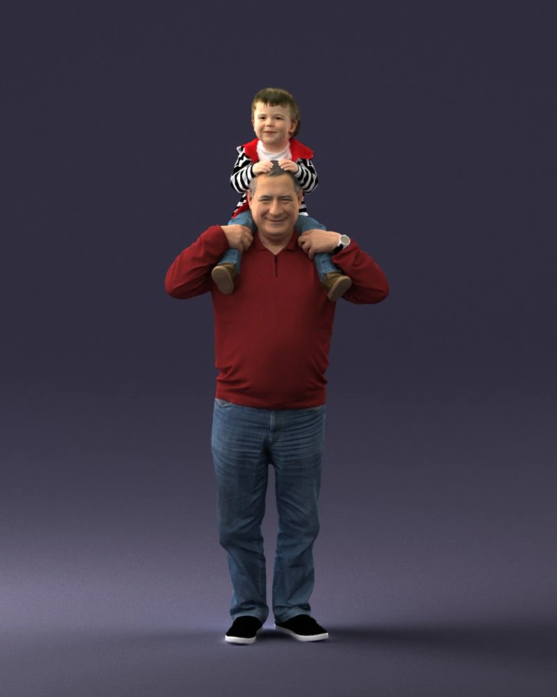 000198 Grandfather with Grandson on Shoulders 1023 3D Model .c4d .max .obj .3ds .fbx .stl .blend 