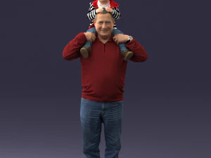 000198 Дід з онуком на плечах 1023 3D Модель