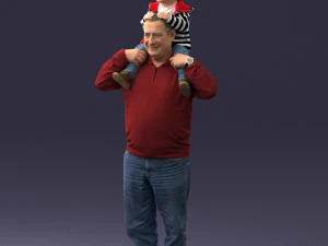 000198 Grandfather with Grandson on Shoulders 1023 3D Model