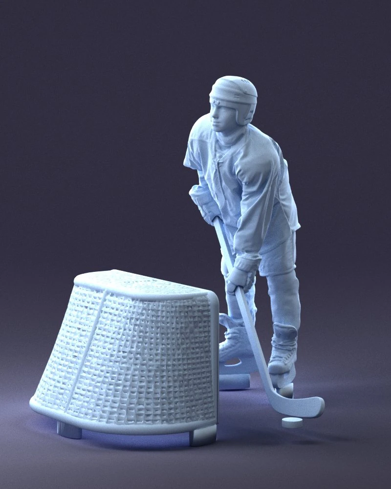 000296 3D Printable Hockey Player with Goal Sports Figurine 1014 3dp 3D Print Model .c4d .max .obj .3ds .fbx .stl .blend 