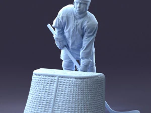 000296 3D Printable Hockey Player with Goal Sports Figurine 1014 3dp 3D Print Model