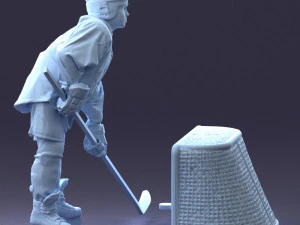 000296 3D Printable Hockey Player with Goal Sports Figurine 1014 3dp 3D Print Model