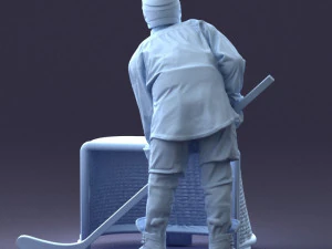 000296 3D Printable Hockey Player with Goal Sports Figurine 1014 3dp 3D Print Model