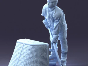000296 3D Printable Hockey Player with Goal Sports Figurine 1014 3dp 3D Print Model