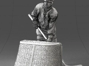 000296 3D Printable Hockey Player with Goal Sports Figurine 1014 3dp 3D Print Model
