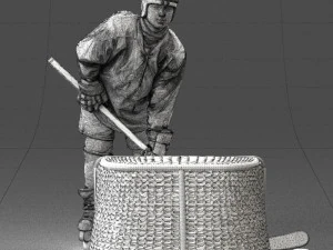 000296 3D Printable Hockey Player with Goal Sports Figurine 1014 3dp 3D Print Model
