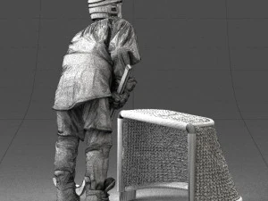 000296 3D Printable Hockey Player with Goal Sports Figurine 1014 3dp 3D Print Model