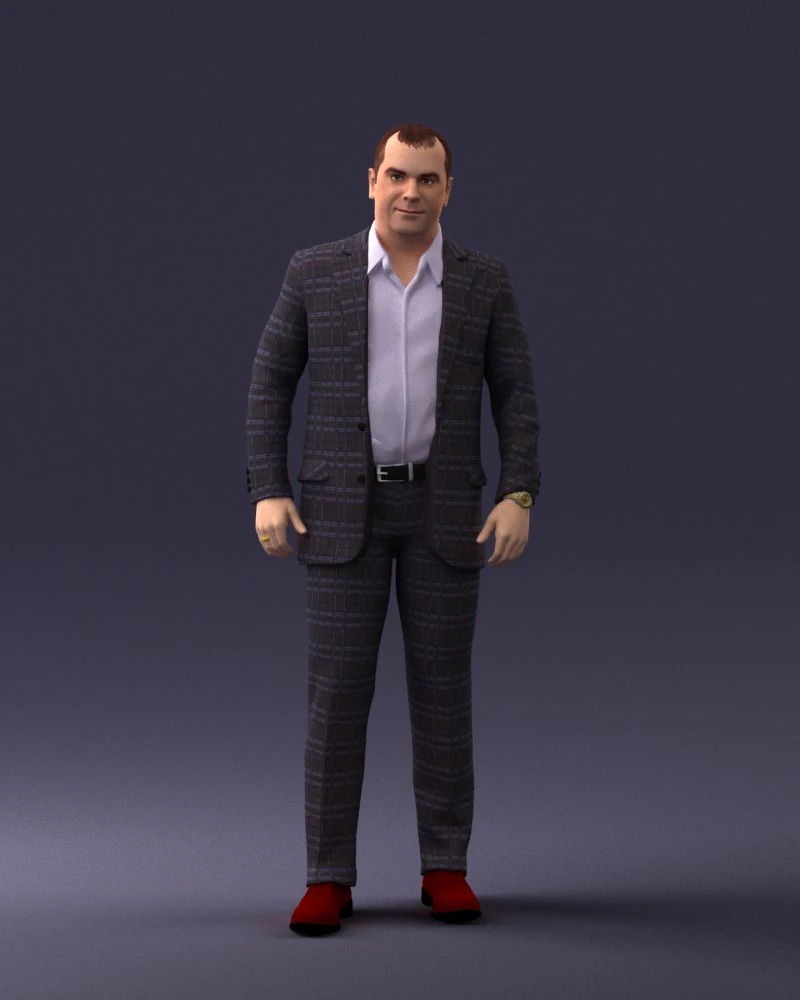 000281 Businessman in Checked Suit 0730 3D Model .c4d .max .obj .3ds .fbx .stl .blend 
