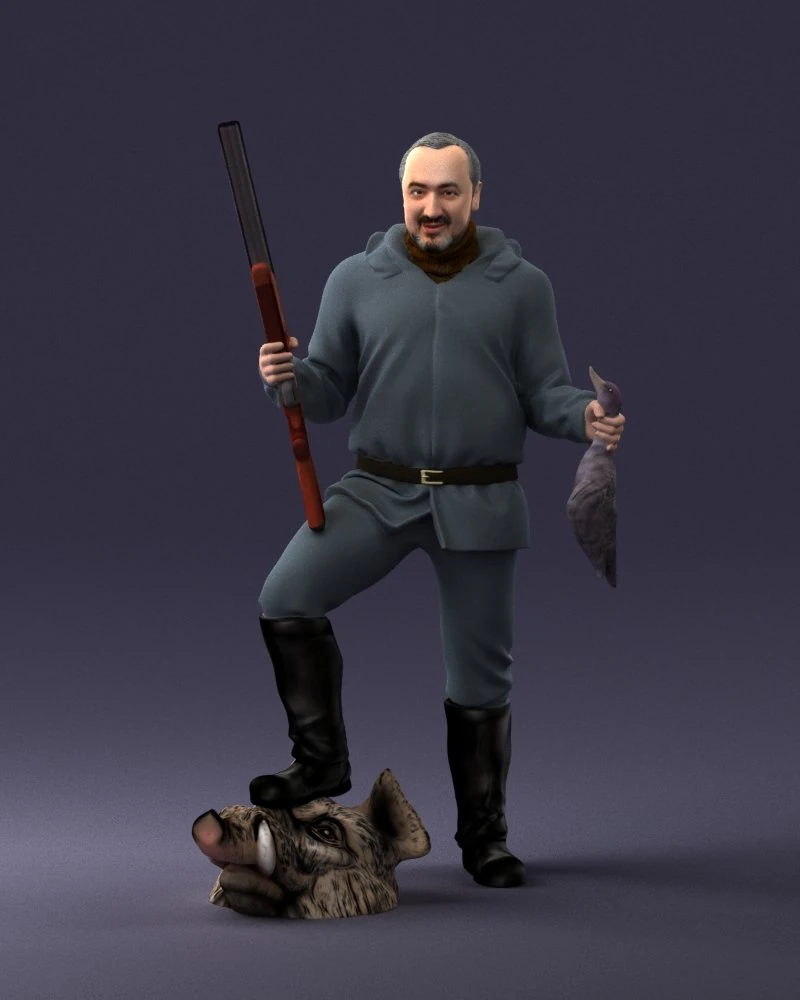 000267 Hunter with Rifle and Trophy 0527 3dp 3D Print Model .c4d .max .obj .3ds .fbx .stl .blend 