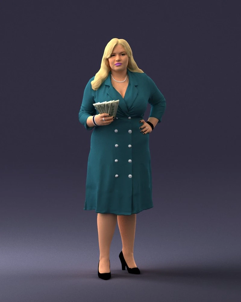 000332 Confident Woman with Money 0122 3dp 3D Print Model .c4d .max .obj .3ds .fbx .stl .blend 