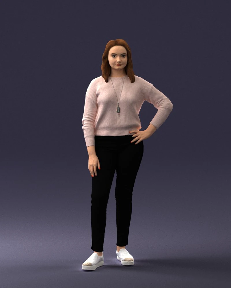 000238 Young Woman in Pink Sweater and Black Pants 1224 3dp 3D Print Model .c4d .max .obj .3ds .fbx .stl .blend 