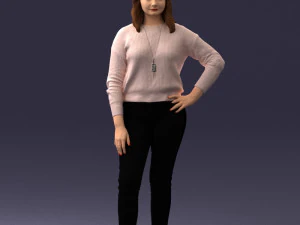 000238 Young Woman in Pink Sweater and Black Pants 1224 3dp 3D Print Model
