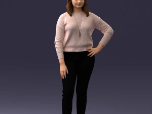 000238 Young Woman in Pink Sweater and Black Pants 1224 3dp 3D Print Model