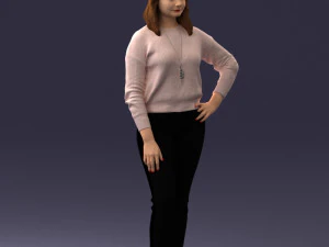 000238 Young Woman in Pink Sweater and Black Pants 1224 3dp 3D Print Model