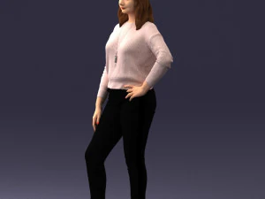 000238 Young Woman in Pink Sweater and Black Pants 1224 3dp 3D Print Model