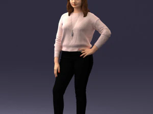 000238 Young Woman in Pink Sweater and Black Pants 1224 3dp 3D Print Model