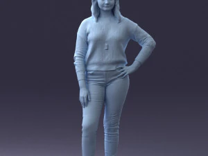000238 Young Woman in Pink Sweater and Black Pants 1224 3dp 3D Print Model
