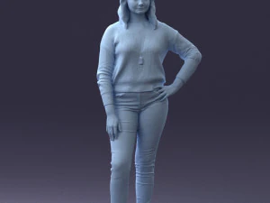 000238 Young Woman in Pink Sweater and Black Pants 1224 3dp 3D Print Model