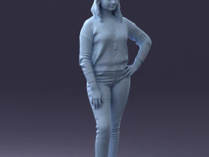 000238 Young Woman in Pink Sweater and Black Pants 1224 3dp 3D Print Model
