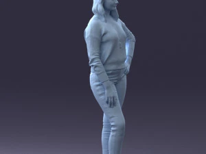 000238 Young Woman in Pink Sweater and Black Pants 1224 3dp 3D Print Model