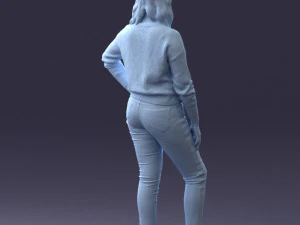 000238 Young Woman in Pink Sweater and Black Pants 1224 3dp 3D Print Model
