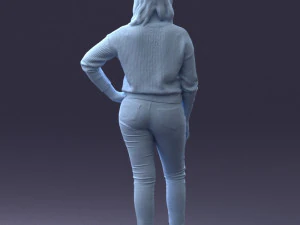 000238 Young Woman in Pink Sweater and Black Pants 1224 3dp 3D Print Model