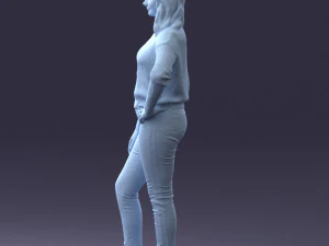 000238 Young Woman in Pink Sweater and Black Pants 1224 3dp 3D Print Model