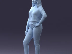 000238 Young Woman in Pink Sweater and Black Pants 1224 3dp 3D Print Model