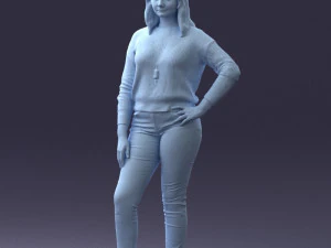 000238 Young Woman in Pink Sweater and Black Pants 1224 3dp 3D Print Model