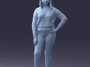 000238 Young Woman in Pink Sweater and Black Pants 1224 3dp 3D Print Model