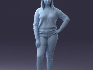 000238 Young Woman in Pink Sweater and Black Pants 1224 3dp 3D Print Model