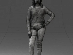 000238 Young Woman in Pink Sweater and Black Pants 1224 3dp 3D Print Model