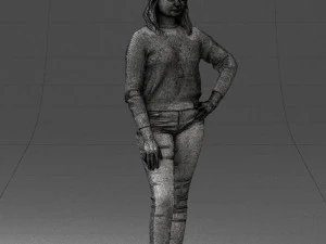 000238 Young Woman in Pink Sweater and Black Pants 1224 3dp 3D Print Model