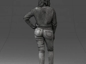 000238 Young Woman in Pink Sweater and Black Pants 1224 3dp 3D Print Model