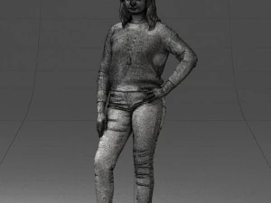 000238 Young Woman in Pink Sweater and Black Pants 1224 3dp 3D Print Model