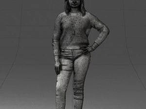 000238 Young Woman in Pink Sweater and Black Pants 1224 3dp 3D Print Model