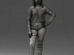 000238 Young Woman in Pink Sweater and Black Pants 1224 3dp 3D Print Model