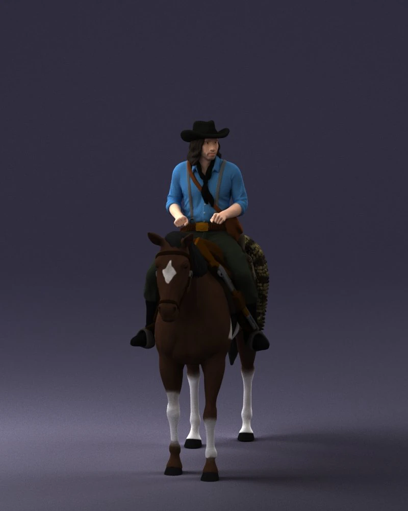 000335 Cowboy on Horseback 0127 3dp 3D Print Model .c4d .max .obj .3ds .fbx .stl .blend 