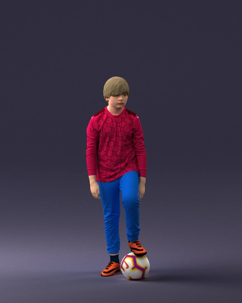 000236 Young Boy Football Player with Soccer Ball 1224 3dp 3D Print Model .c4d .max .obj .3ds .fbx .stl .blend 