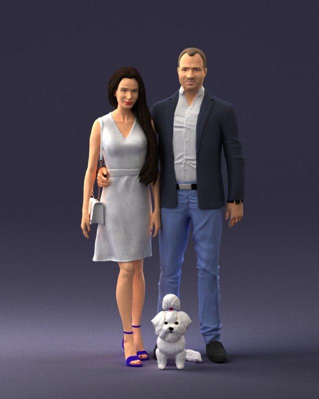 couple with dog1123-1 3D Модель .c4d .max .obj .3ds .fbx .stl .blend 