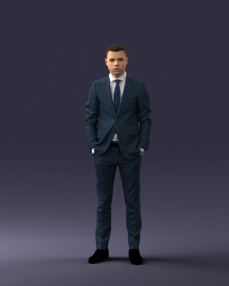 000191 Young Businessman in Suit Standing Pose 1012 3D Model .c4d .max .obj .3ds .fbx .stl .blend 