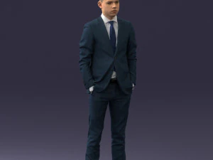 000191 Young Businessman in Suit Standing Pose 1012 3D Model