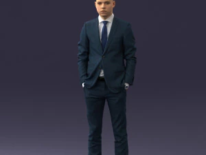 000191 Young Businessman in Suit Standing Pose 1012 3D Model