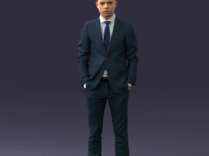 000191 Young Businessman in Suit Standing Pose 1012 3D Model