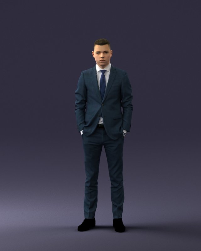 000191 Young Businessman in Suit Standing Pose 1012 3dp Modello di stampa 3D .c4d .max .obj .3ds .fbx .stl .blend 