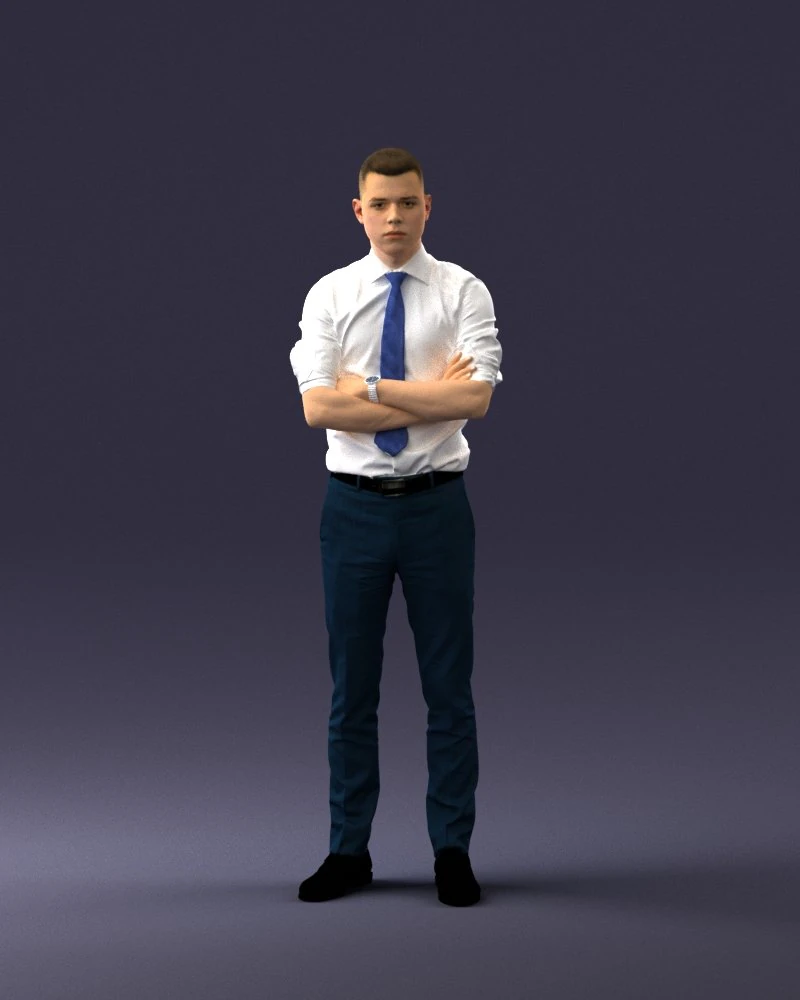 000193 Young Businessman in Shirt and Tie Arms Crossed Pose 1012 3D Model .c4d .max .obj .3ds .fbx .stl .blend 