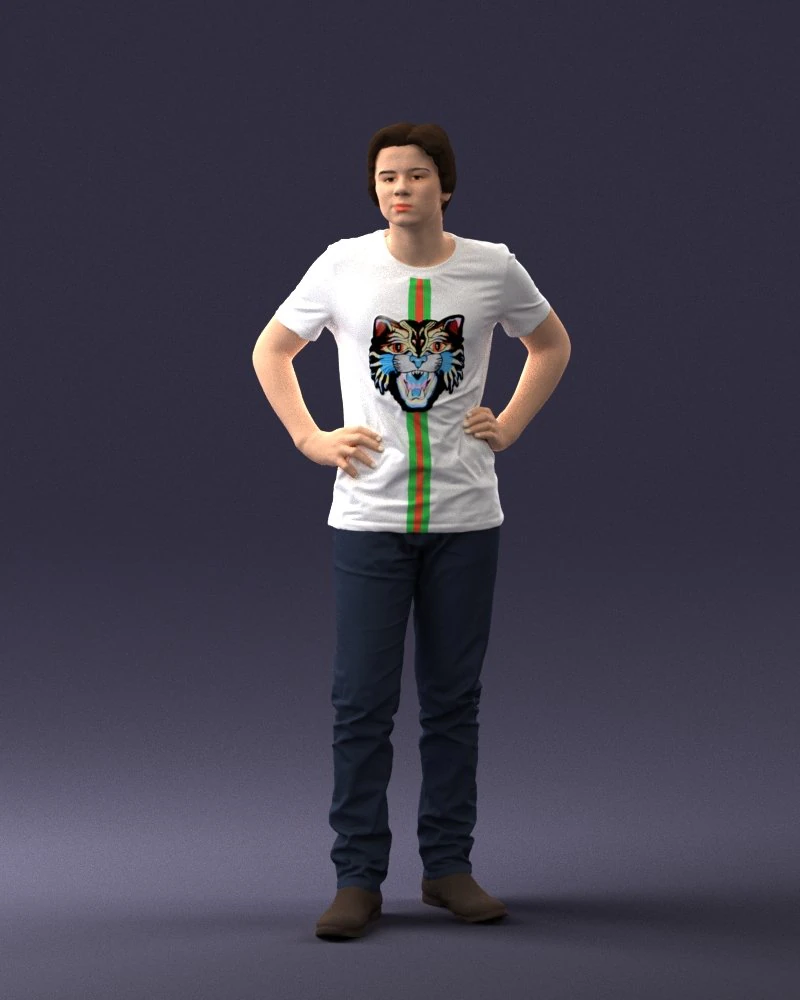 000123 Teenager in Printed Tiger T-Shirt 0303 3dp 3D Print Model .c4d .max .obj .3ds .fbx .stl .blend 