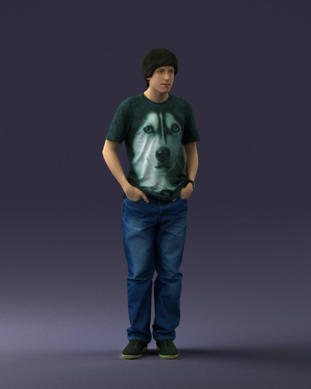 man in wolf t-shirt 0111-2 3Dモデル .c4d .max .obj .3ds .fbx .stl .blend 